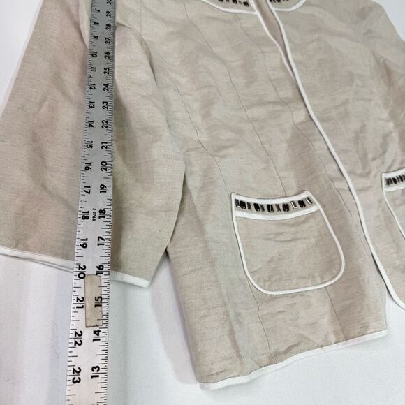Catherines Blazer Jacket Womens 18/20W tan 3/4 Sleeve Linen Blend Piped Beaded - Picture 8 of 8